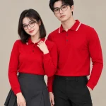 Áo Polo Đồng Phục Dài Tay Màu Đỏ Viền Trắng