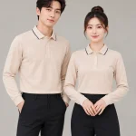 Áo Polo Đồng Phục Dài Tay Màu Kem Viền Xanh Đen