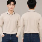 Áo Polo Đồng Phục Dài Tay Màu Kem Viền Xanh Đen