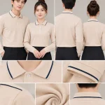 Áo Polo Đồng Phục Dài Tay Màu Kem Viền Xanh Đen