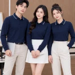 Áo Polo Đồng Phục Dài Tay Màu Xanh Đen Viền Trắng