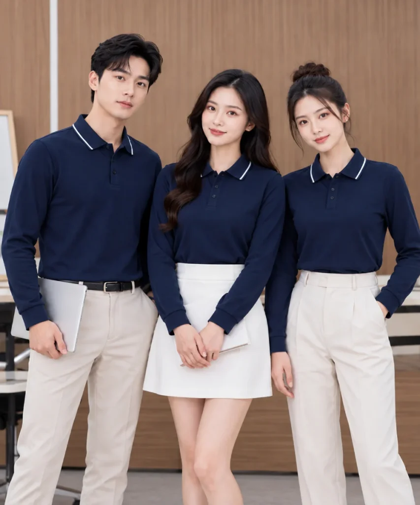 Áo Polo Đồng Phục Dài Tay Màu Xanh Đen Viền Trắng