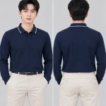 Áo Polo Đồng Phục Dài Tay Màu Xanh Đen Viền Trắng