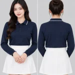 Áo Polo Đồng Phục Dài Tay Màu Xanh Đen Viền Trắng