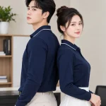 Áo Polo Đồng Phục Dài Tay Màu Xanh Đen Viền Trắng