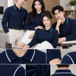 Áo Polo Đồng Phục Dài Tay Màu Xanh Đen Viền Trắng