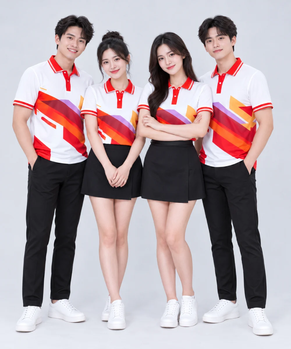 Áo Polo Đồng Phục Dạng Hình Học Cổ Đỏ