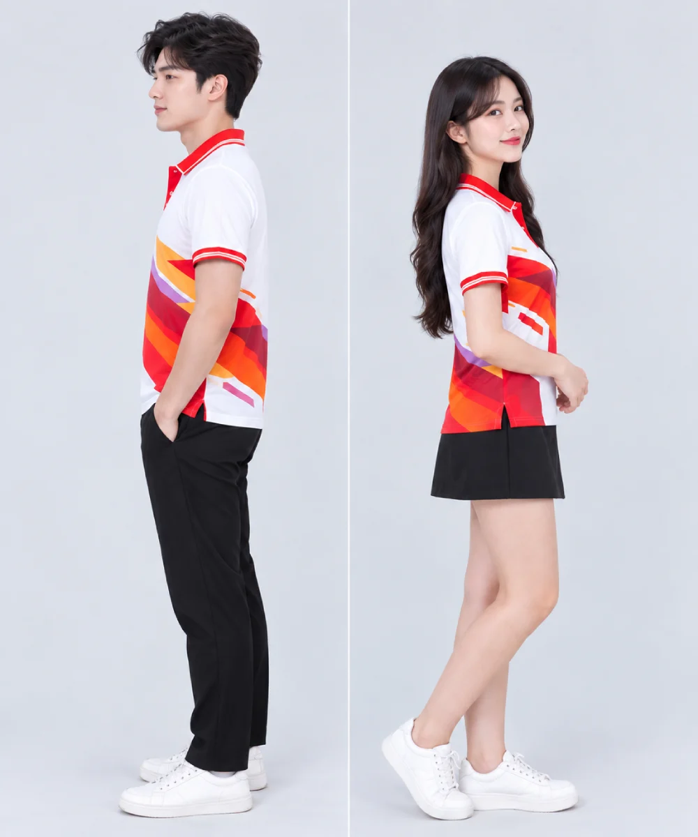 Áo Polo Đồng Phục Dạng Hình Học Cổ Đỏ