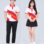 Áo Polo Đồng Phục Dạng Hình Học Cổ Đỏ