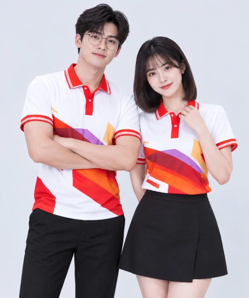 Áo Polo Đồng Phục Dạng Hình Học Cổ Đỏ