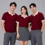 Áo Polo Đồng Phục Đỏ Mận Cổ Tim Viền Kem