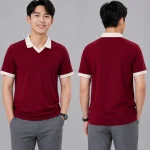 Áo Polo Đồng Phục Đỏ Mận Cổ Tim Viền Kem