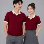 Áo Polo Đồng Phục Đỏ Mận Cổ Tim Viền Kem