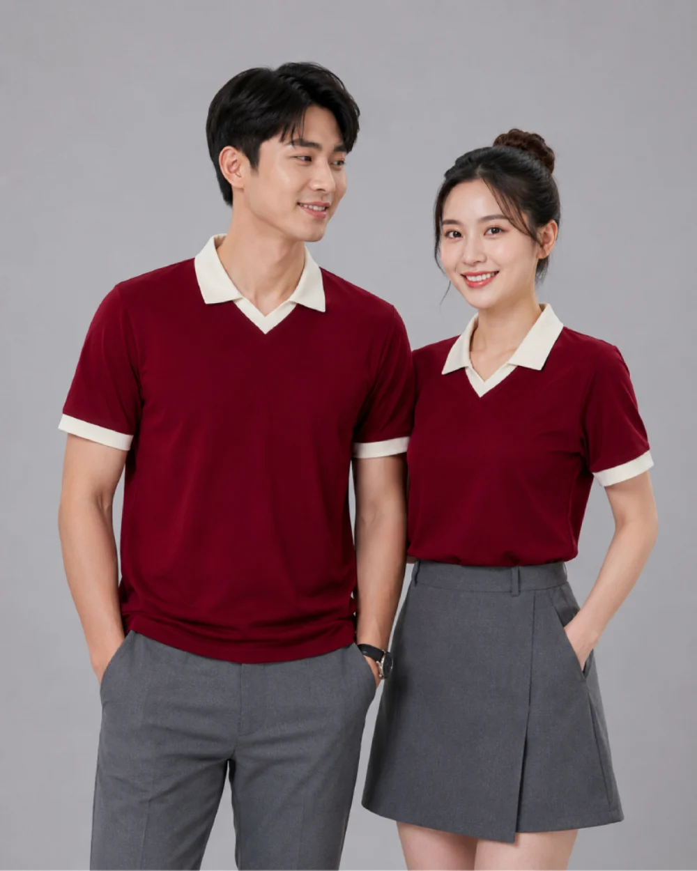 Áo Polo Đồng Phục Đỏ Mận Cổ Tim Viền Kem