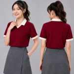 Áo Polo Đồng Phục Đỏ Mận Cổ Tim Viền Kem