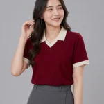 Áo Polo Đồng Phục Đỏ Mận Cổ Tim Viền Kem