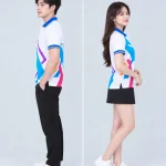 Áo Polo Đồng Phục Hình Học Sắc Màu Cổ Xanh Dương