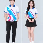 Áo Polo Đồng Phục Hình Học Sắc Màu Cổ Xanh Dương