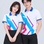 Áo Polo Đồng Phục Hình Học Sắc Màu Cổ Xanh Dương