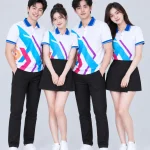 Áo Polo Đồng Phục Hình Học Sắc Màu Cổ Xanh Dương