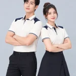 Áo Polo Đồng Phục Màu Be Phối Xanh Than