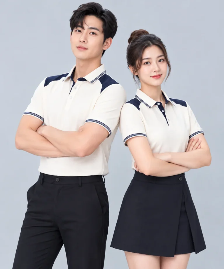 Áo Polo Đồng Phục Màu Be Phối Xanh Than