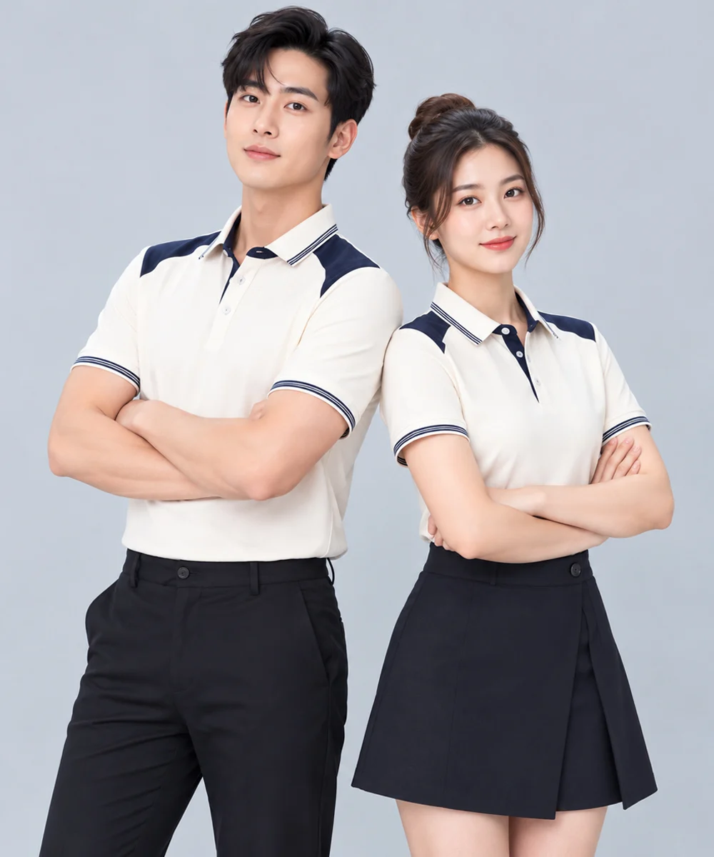 Áo Polo Đồng Phục Màu Be Phối Xanh Than