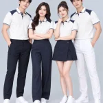 Áo Polo Đồng Phục Màu Be Phối Xanh Than