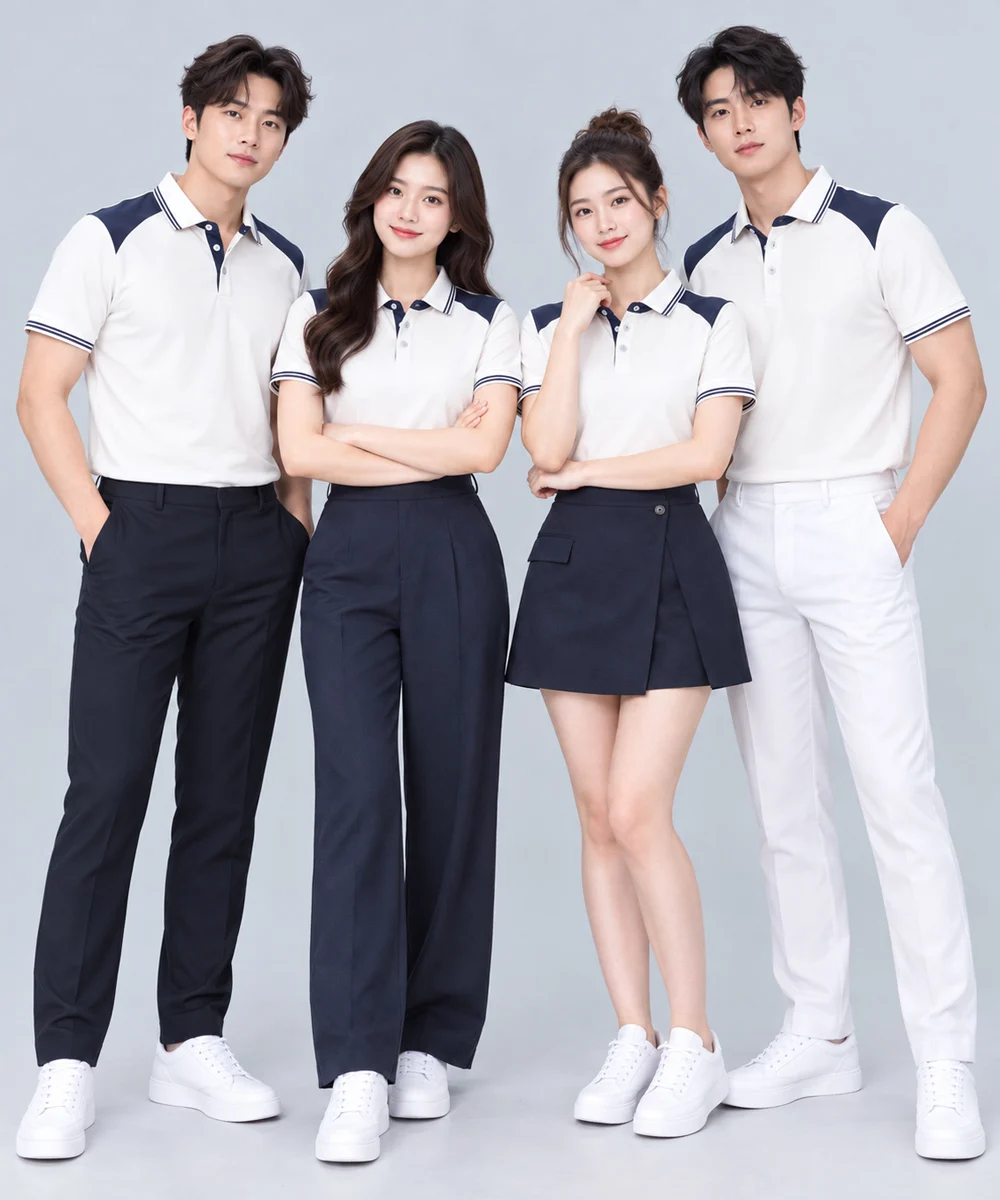 Áo Polo Đồng Phục Màu Be Phối Xanh Than