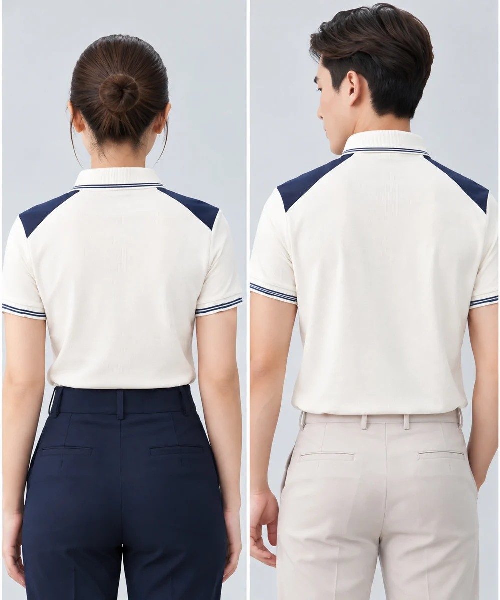 Áo Polo Đồng Phục Màu Be Phối Xanh Than