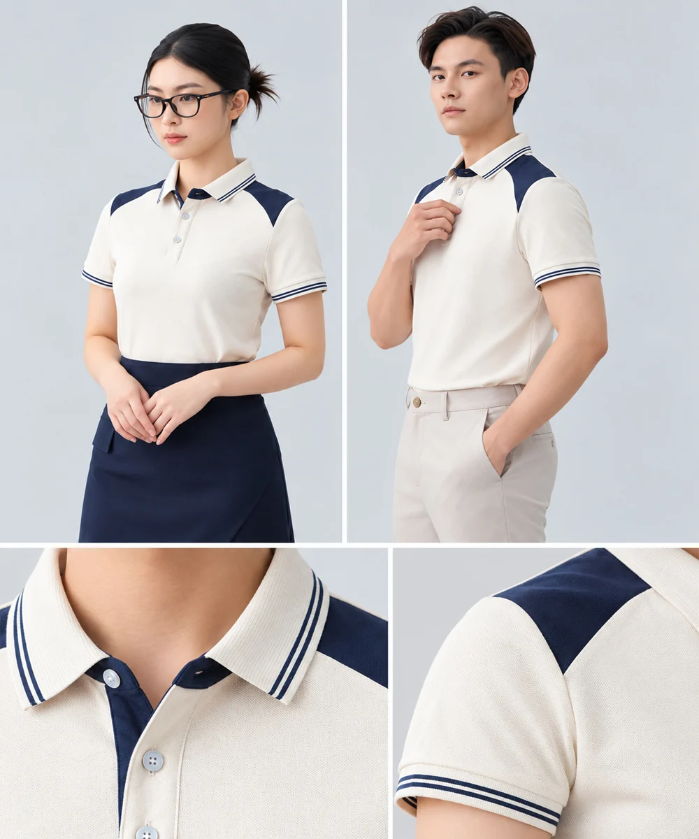 Áo Polo Đồng Phục Màu Be Phối Xanh Than
