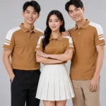 Áo Polo Đồng Phục Màu Cafe Cầu Vai Trắng