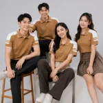 Áo Polo Đồng Phục Màu Cafe Cầu Vai Trắng