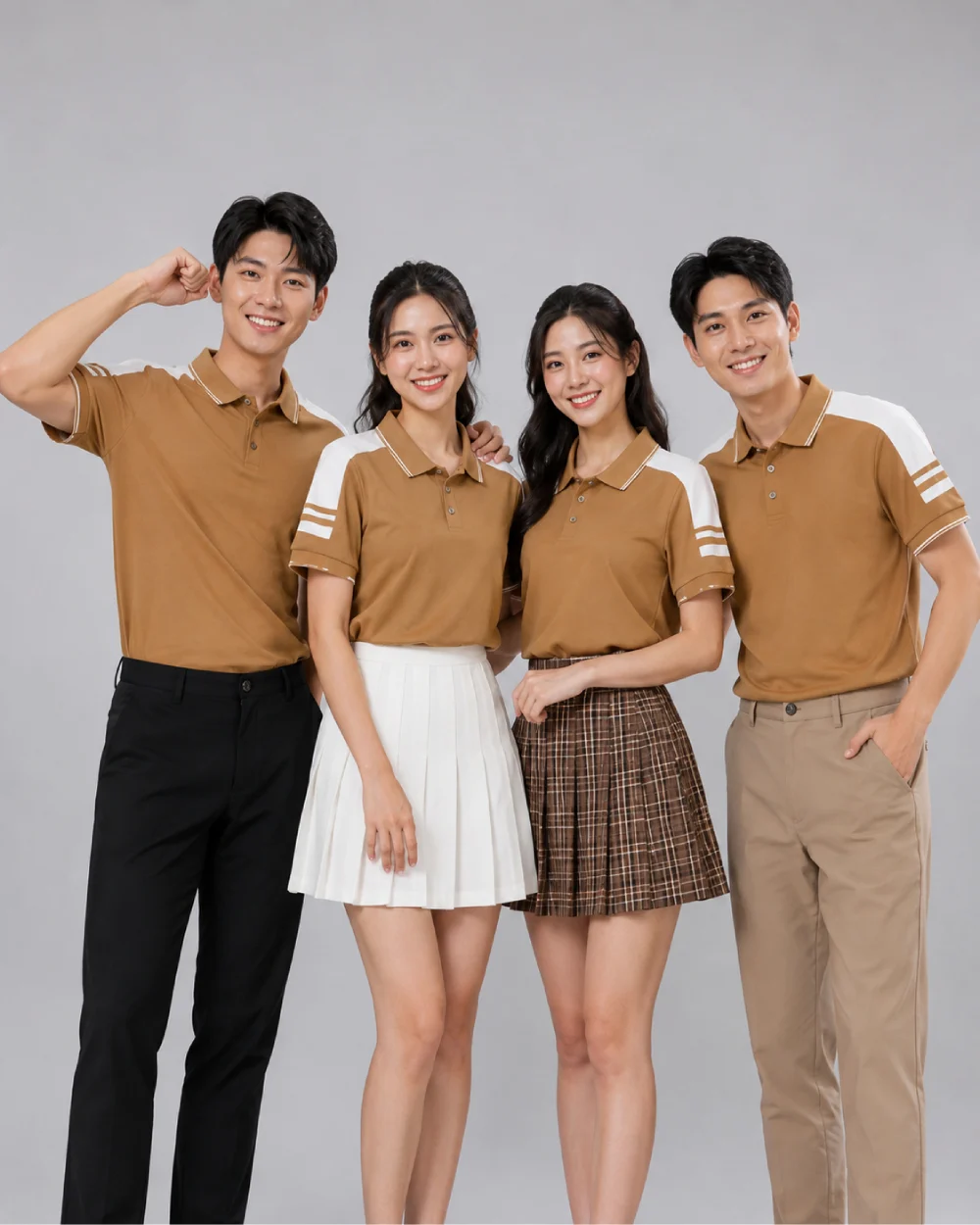 Áo Polo Đồng Phục Màu Cafe Cầu Vai Trắng