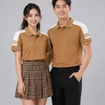 Áo Polo Đồng Phục Màu Cafe Cầu Vai Trắng