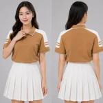Áo Polo Đồng Phục Màu Cafe Cầu Vai Trắng