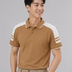 Áo Polo Đồng Phục Màu Cafe Cầu Vai Trắng