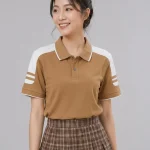 Áo Polo Đồng Phục Màu Cafe Cầu Vai Trắng