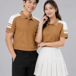 Áo Polo Đồng Phục Màu Cafe Cầu Vai Trắng