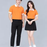 Áo Polo Đồng Phục Màu Cam Cổ Phối Trắng Viền Tay Trắng