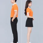 Áo Polo Đồng Phục Màu Cam Cổ Phối Trắng Viền Tay Trắng