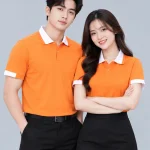 Áo Polo Đồng Phục Màu Cam Cổ Phối Trắng Viền Tay Trắng