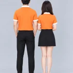 Áo Polo Đồng Phục Màu Cam Cổ Phối Trắng Viền Tay Trắng