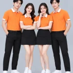 Áo Polo Đồng Phục Màu Cam Cổ Phối Trắng Viền Tay Trắng