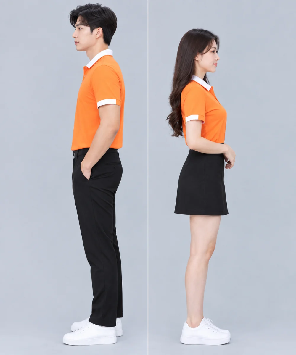 Áo Polo Đồng Phục Màu Cam Cổ Phối Trắng Viền Tay Trắng