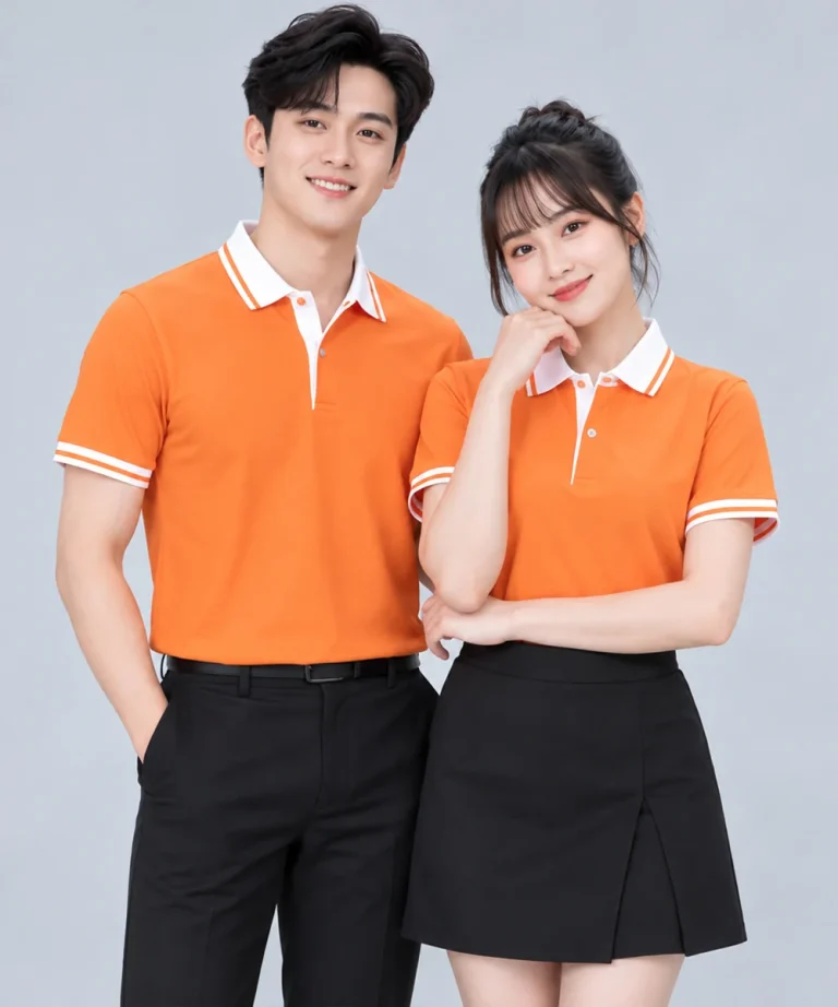 Áo Polo Đồng Phục Màu Cam Phối Trắng