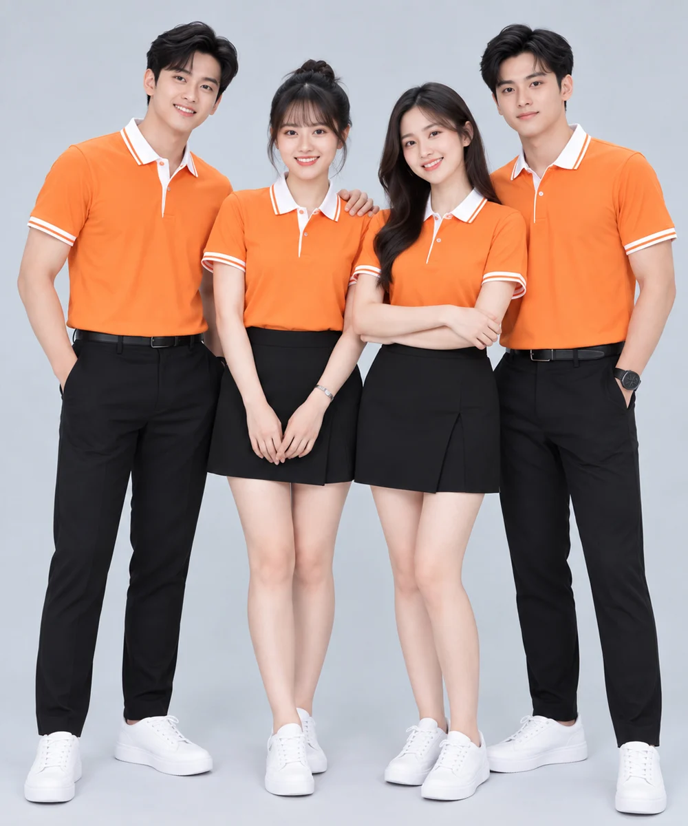 Áo Polo Đồng Phục Màu Cam Phối Trắng
