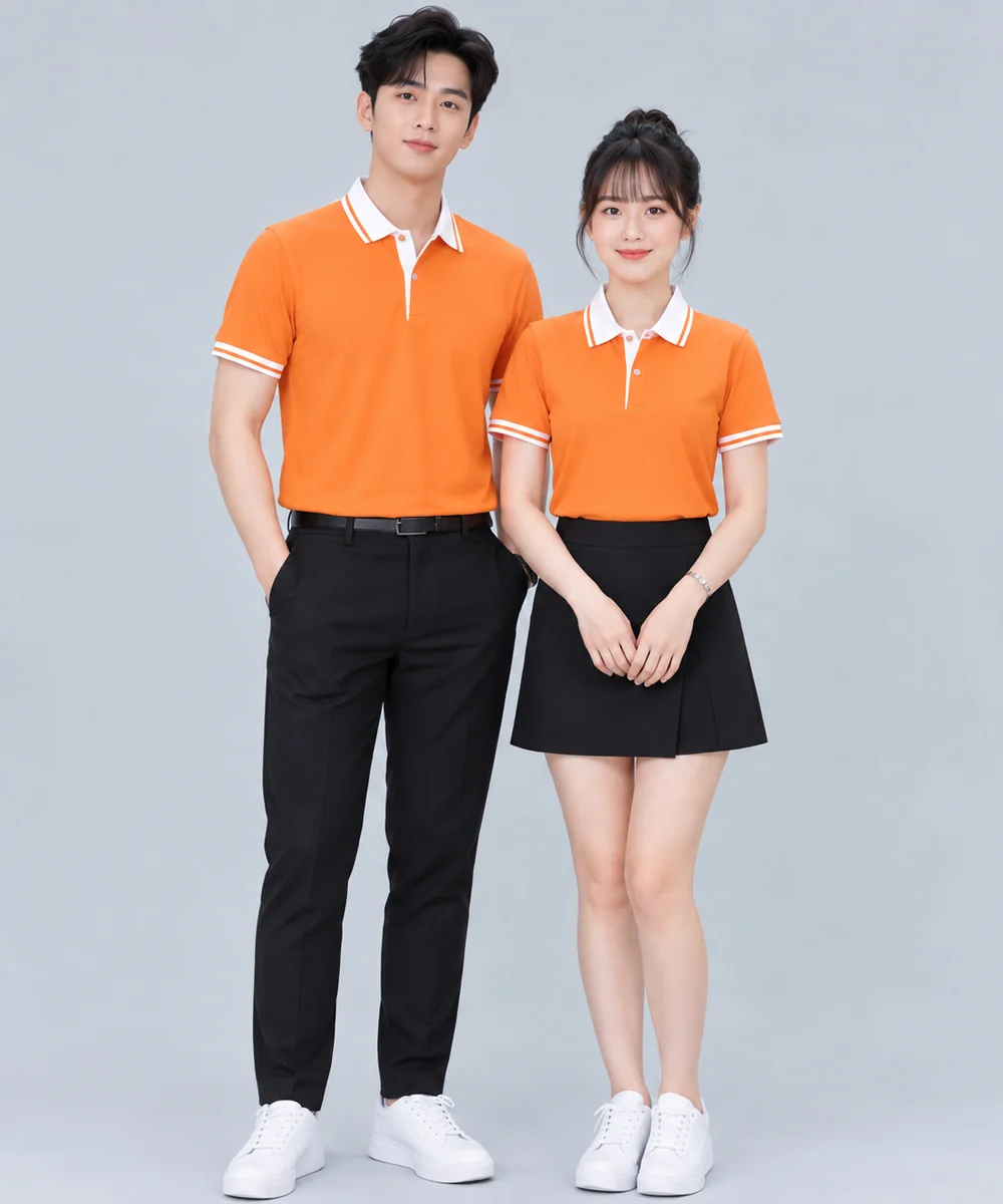 Áo Polo Đồng Phục Màu Cam Phối Trắng
