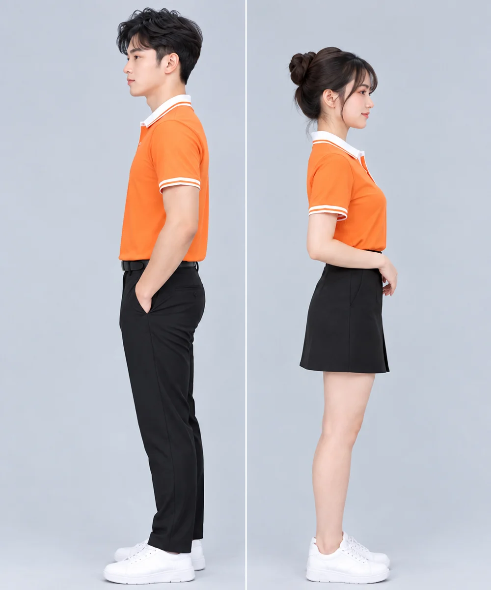 Áo Polo Đồng Phục Màu Cam Phối Trắng