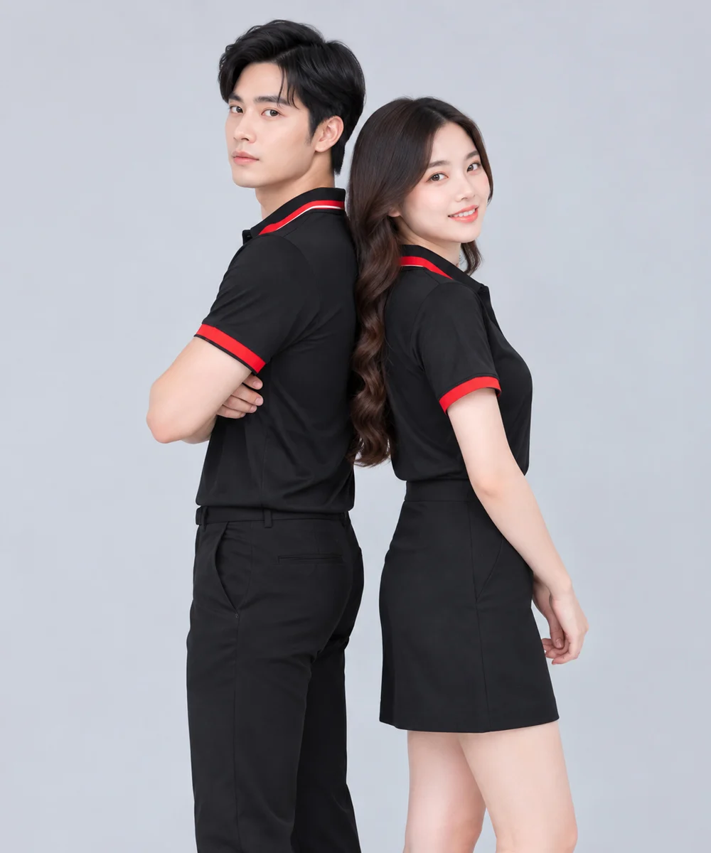 Áo Polo Đồng Phục Màu Đen Viền Đỏ